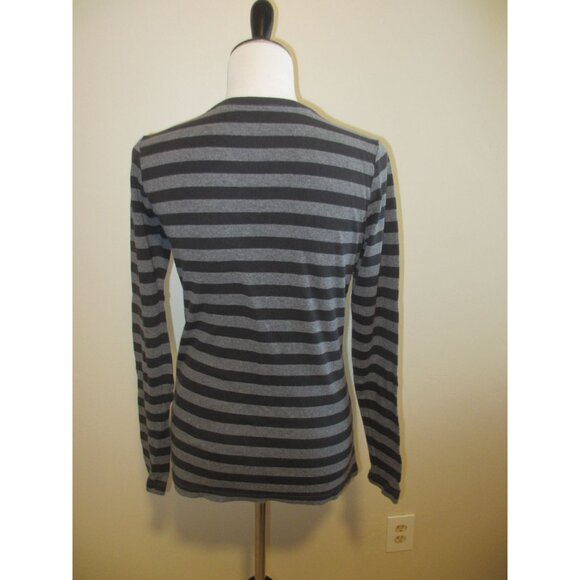 Lands End Womens Gray & Black Striped Long Sleeve Cotton Shirt Size M - Picture 2 of 3